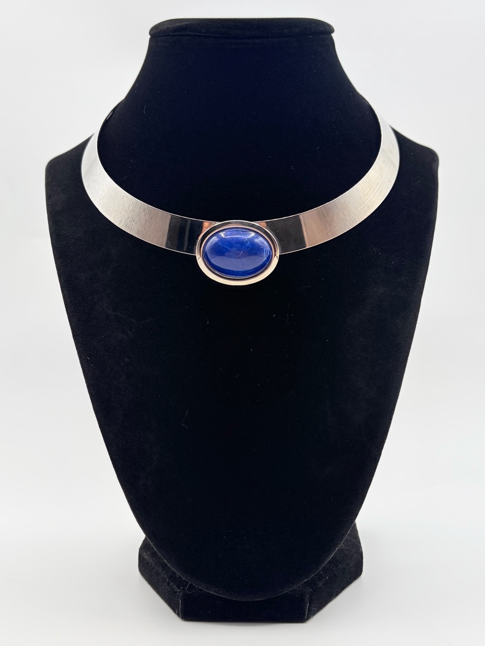 Silver-Tone Blue Cabochon Cuff Choker Collar Necklace
